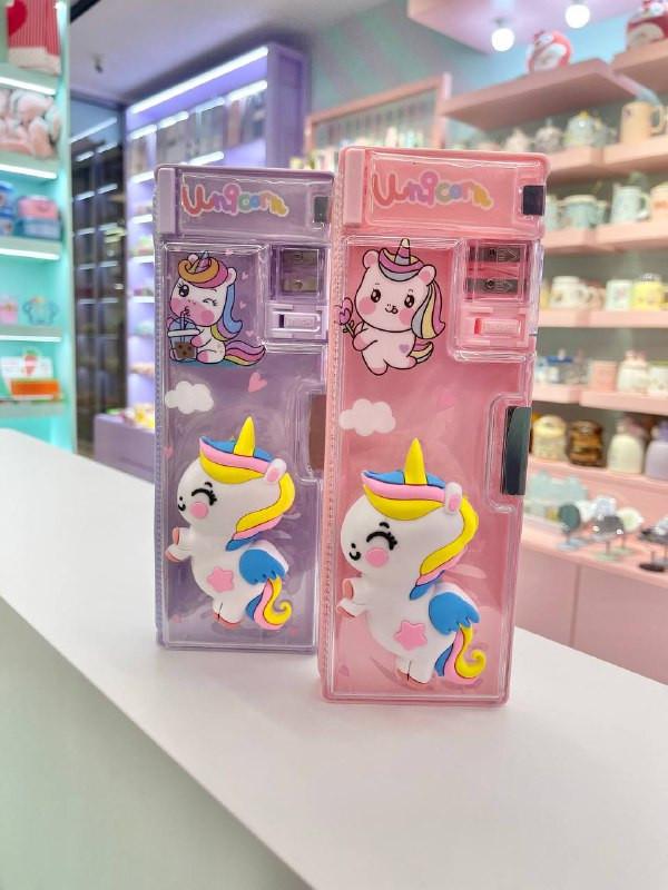 3D Unicorn Themed Double-Sided Magnetic Geometry Box with dual Sharpeners, Fancy Pencil Case for School kids-Boys and Girls