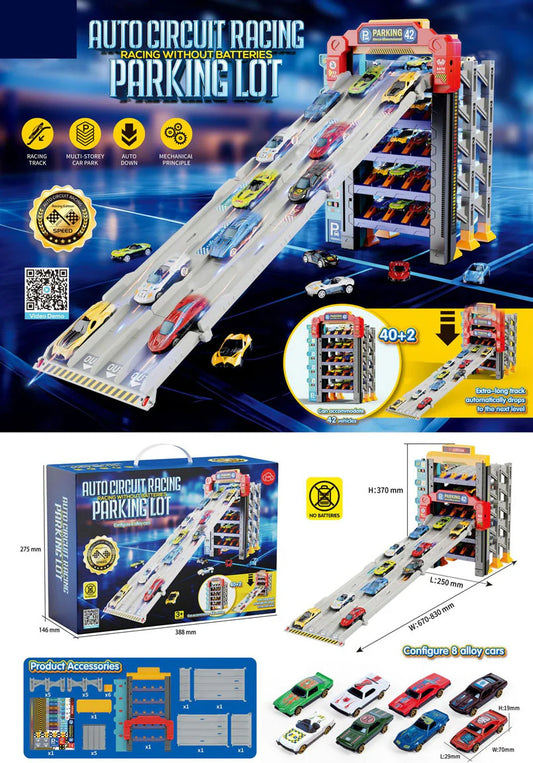 Auto Circuit Racing Parking Lot with 8 Mini Cars (Without Battery)