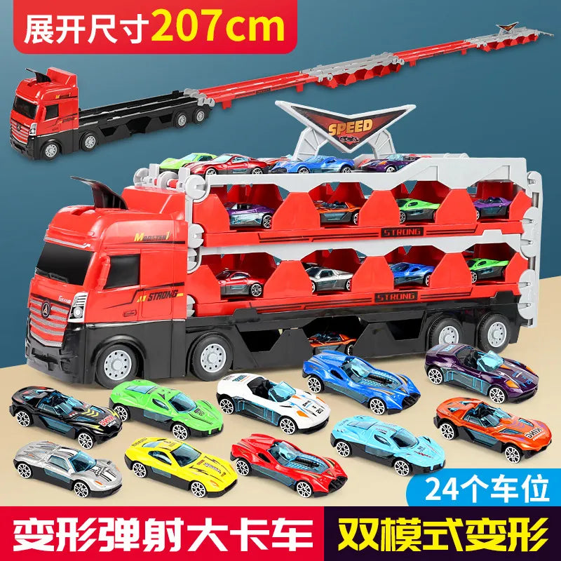 Carrier Truck Toy Car Transporter Includes 6 Metal Cars Toy for Boys Great Gift