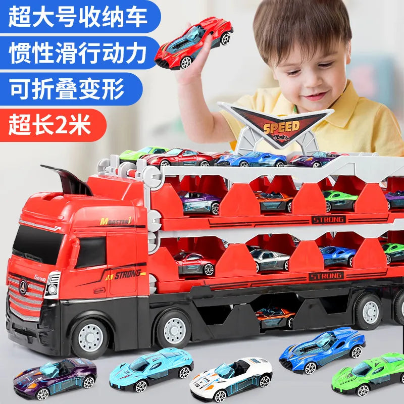 Carrier Truck Toy Car Transporter Includes 6 Metal Cars Toy for Boys Great Gift