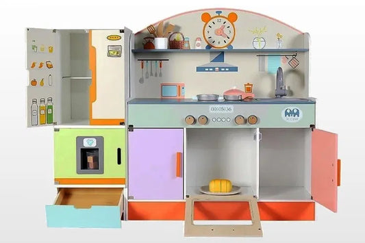 Multicolor Kitchen with Refrigerator