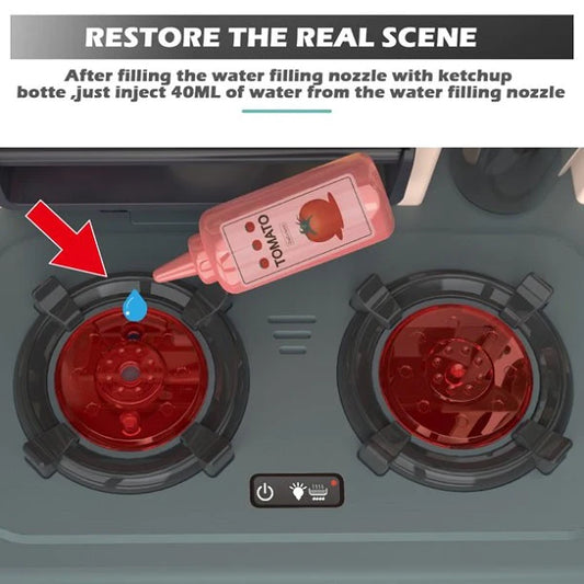 42 Pieces Role Kitchen Playset with Real Cooking and Water Boiling Sounds