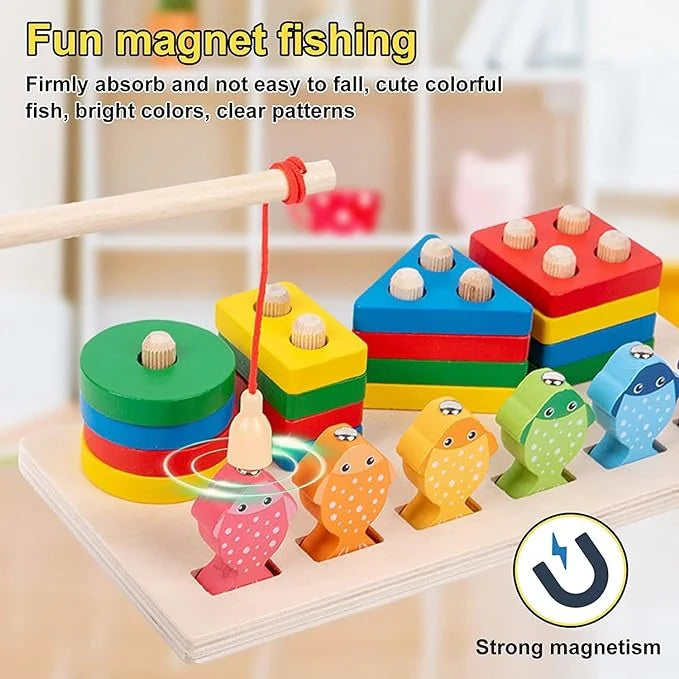 Multicolored Wooden Fishing Board Game