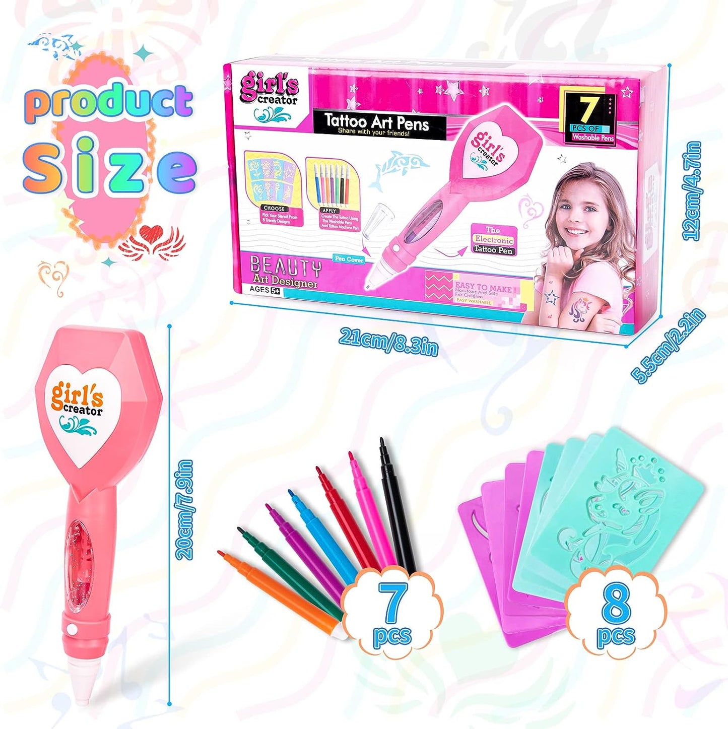 Tattoos Kit for Girls, Washable Makeup Tattoo Set Toy