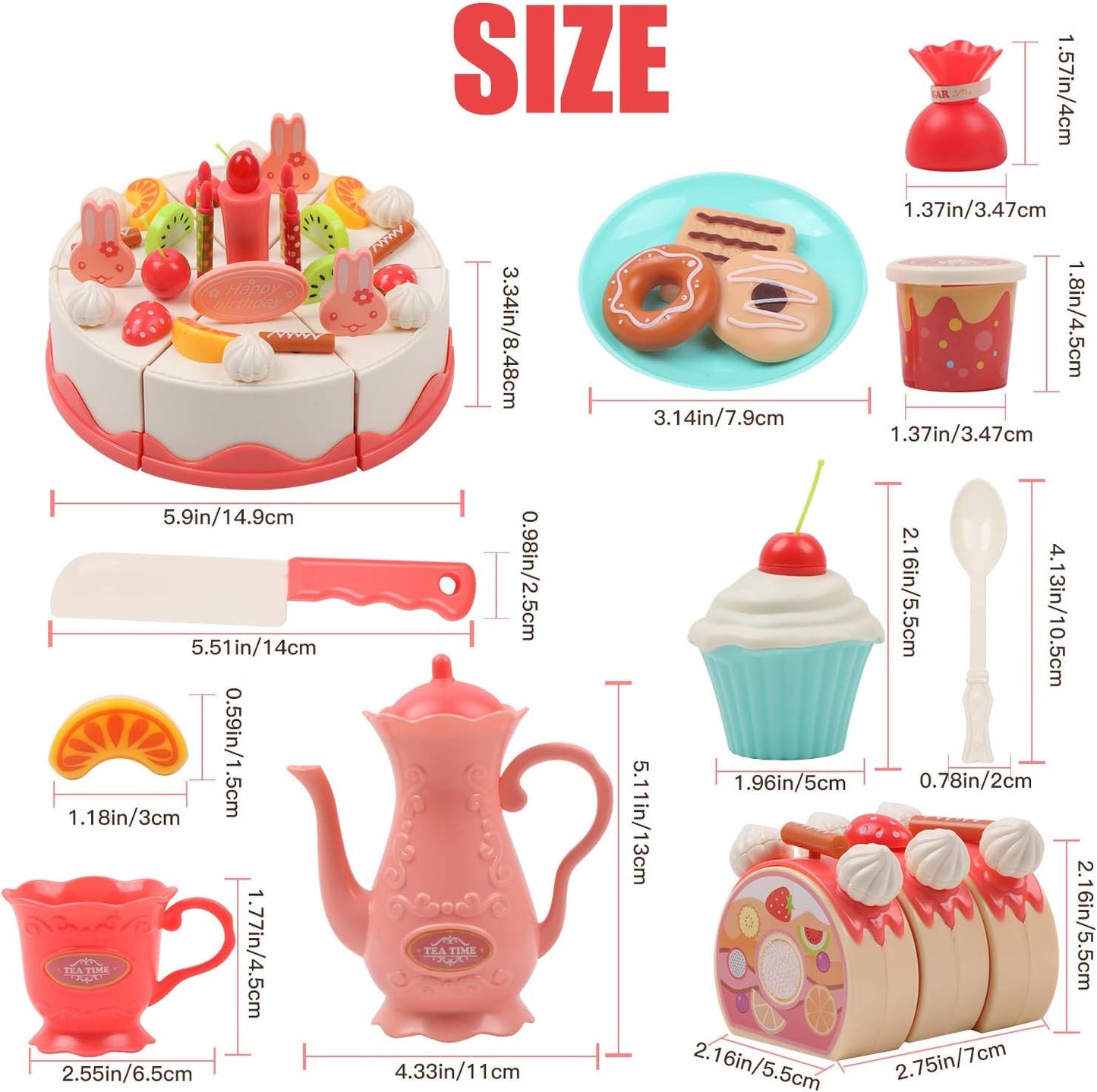 83 Pcs DIY Birthday Cake Toy, Decorating Party Role Play Food, Pretend Play Food Tea Sets
