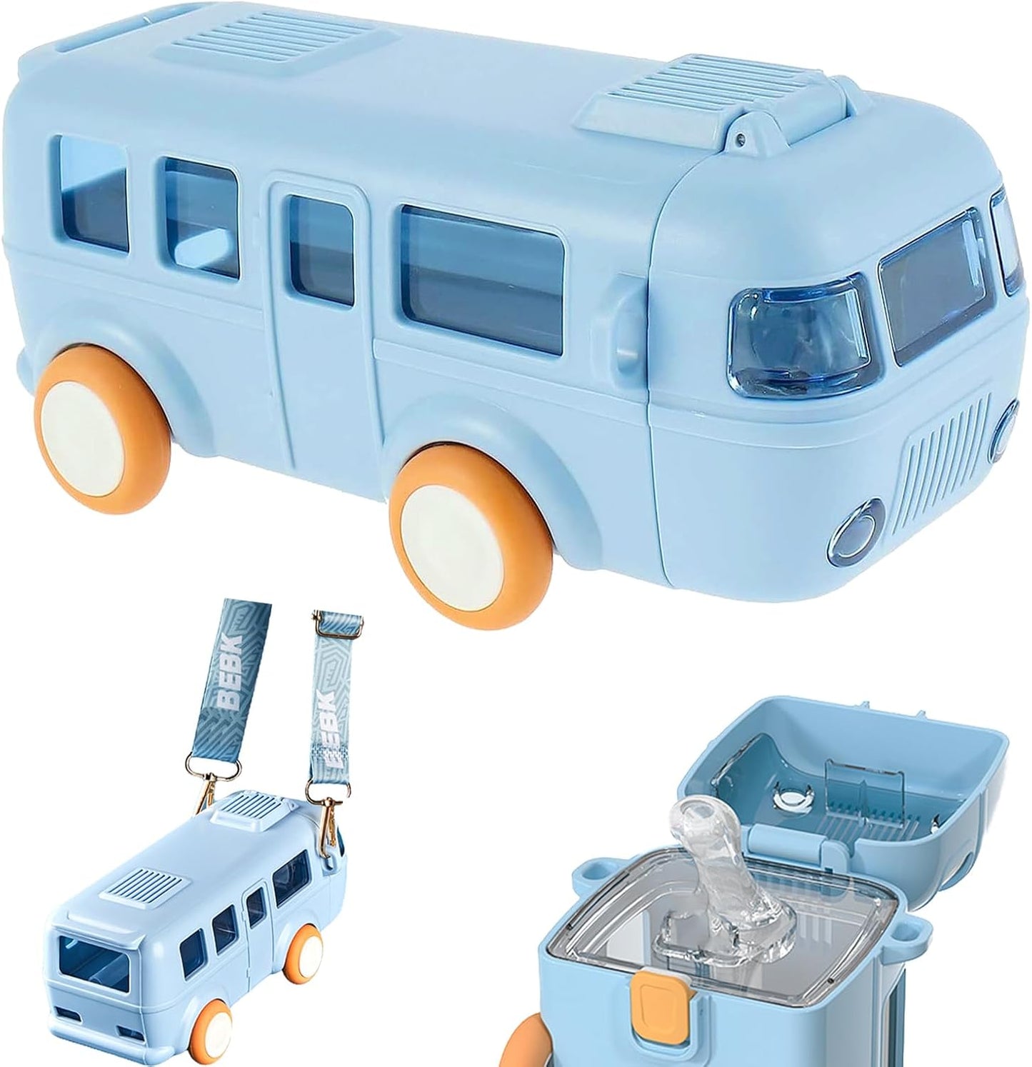 Cute Bus Portable Water Bottle Sipper With Shoulder Strap