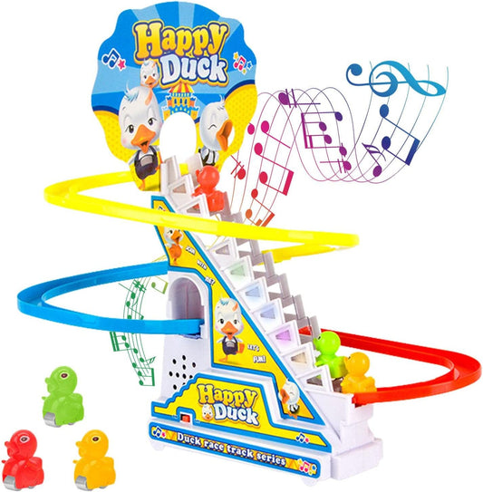 Climbing Stairs Track Toys Cartoon Duck For Children Electric Duck Track Slide Toys Roller Coaster Toy Boys Girls Birthday Gift
