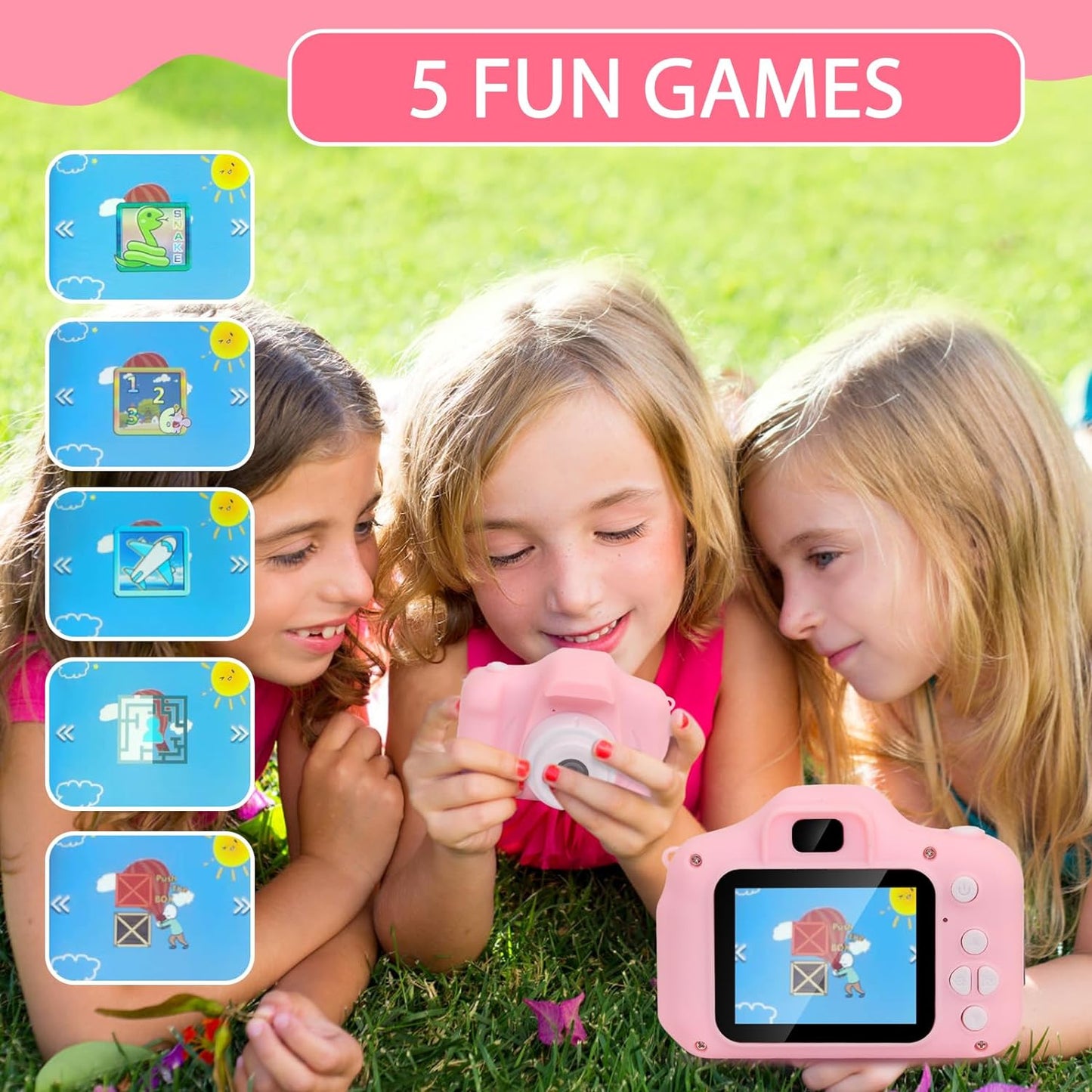 Kids Camera - HD Autofocus, 13MP, 1080P Video, 2000 Photos, Fun Frames,Games for Girls, Toddlers - Birthday Gift, Kids Toys-Pink