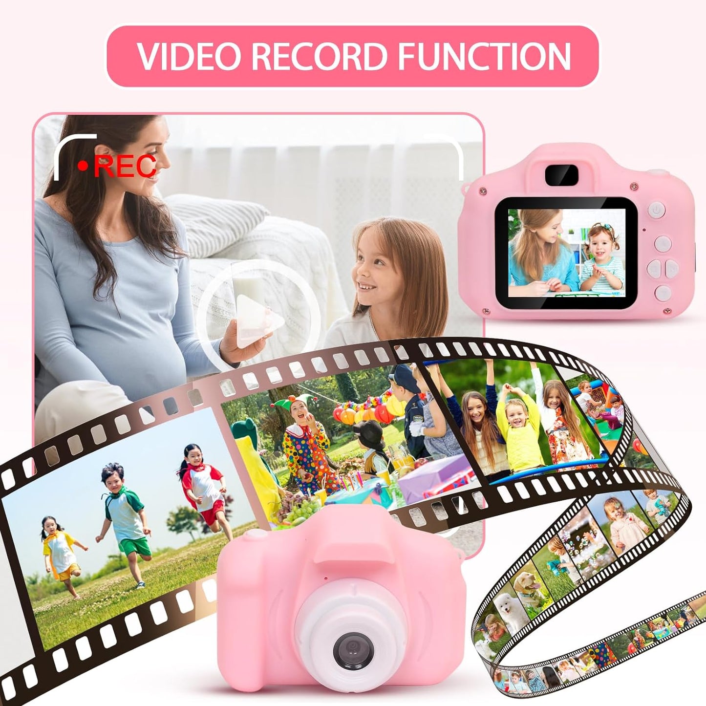 Kids Camera - HD Autofocus, 13MP, 1080P Video, 2000 Photos, Fun Frames,Games for Girls, Toddlers - Birthday Gift, Kids Toys-Pink