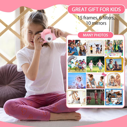 Kids Camera - HD Autofocus, 13MP, 1080P Video, 2000 Photos, Fun Frames,Games for Girls, Toddlers - Birthday Gift, Kids Toys-Pink