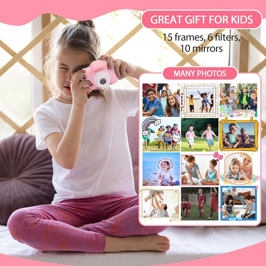 Kids Camera - HD Autofocus, 13MP, 1080P Video, 2000 Photos, Fun Frames,Games for Girls, Toddlers - Birthday Gift, Kids Toys-Pink