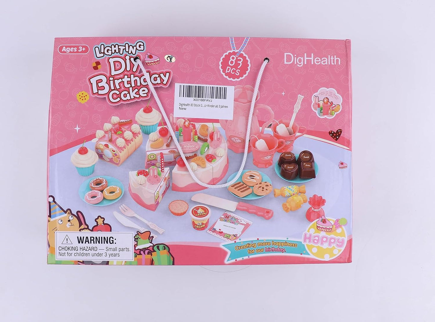 83 Pcs DIY Birthday Cake Toy, Decorating Party Role Play Food, Pretend Play Food Tea Sets