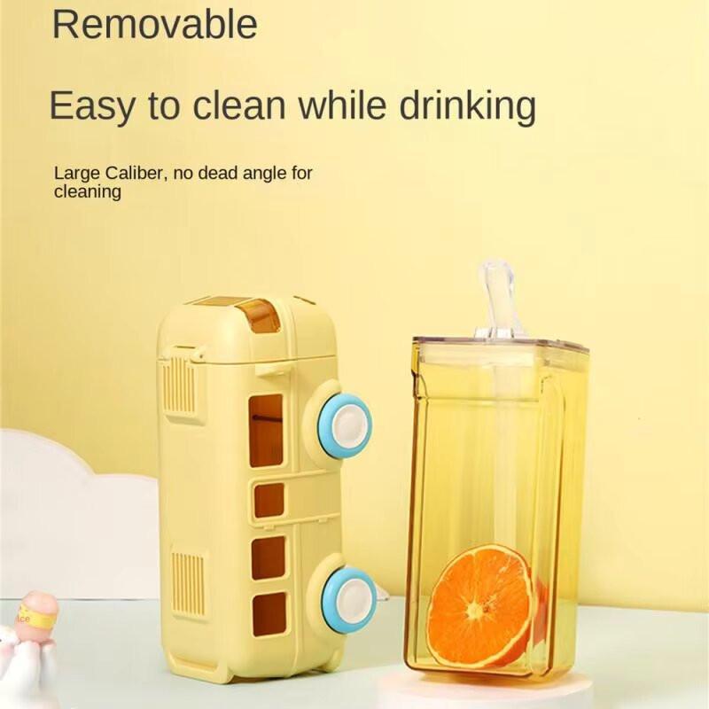 School Theme Bottle Bus Car Shape Straw Water Bottle with Shoulder Strap Summer Drinking Bottle Leak Proof