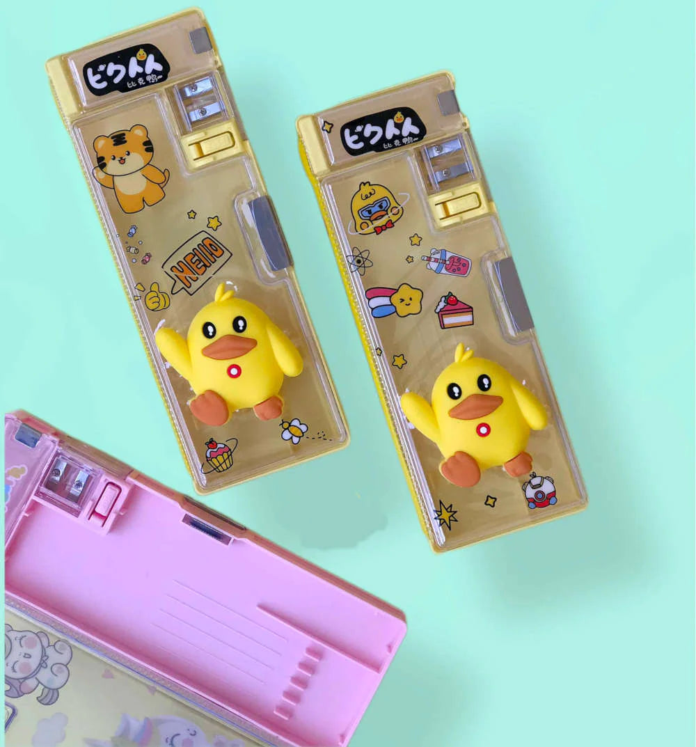 3D Unicorn Themed Double-Sided Magnetic Geometry Box with dual Sharpeners, Fancy Pencil Case for School kids-Boys and Girls