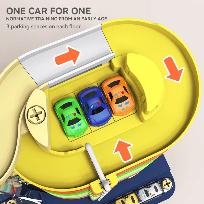 Kids Toys Electric Lift Rail Car Parking Toy Montessori Boys Girls Racing Cars Mechanical Adventure Table Game For Children Gift