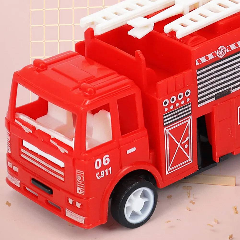 Die-Cast Mini Fire Truck Model Vehicle Toy Car for Kids Birthday Gift Classic Pull-back Vehicle with Ladder/Lift/Crane/Sprinkler for Boys
