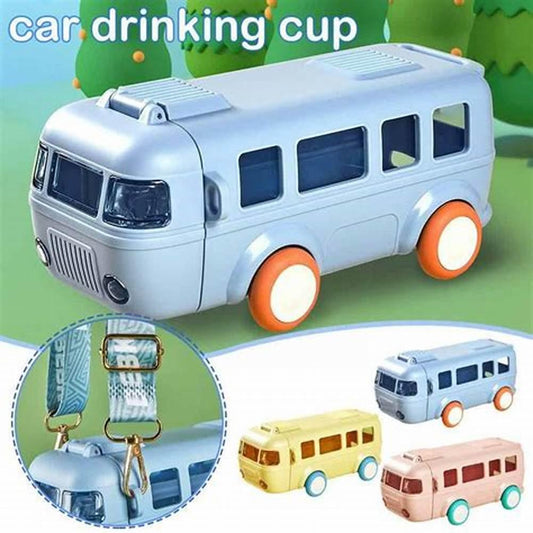Cute Bus Portable Water Bottle Sipper With Shoulder Strap