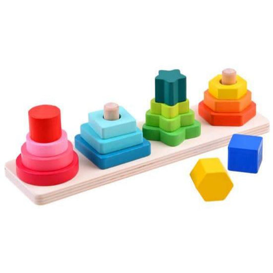 Wooden Geometrical 4 Column Play Toy Set