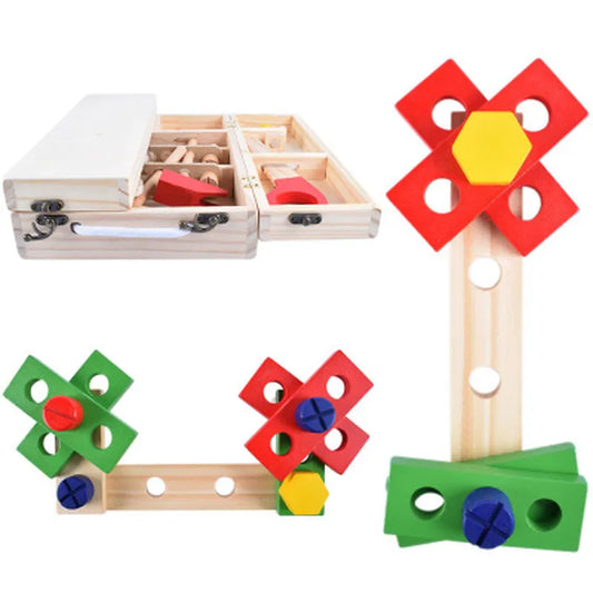 Wooden Toolbox Premium Quality Pretend Play Set Educational Montessori Toys Nut Disassembly Screw Assembly Simulation Repair Carpenter Tool