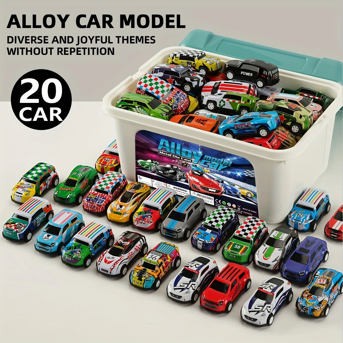 20/30/50pcs Metal Toy Car Set with Ramp Function and Storage Box