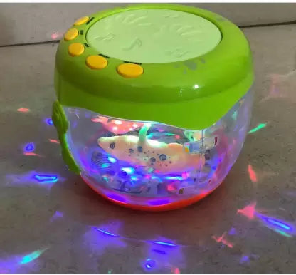 Joy Bukket Fish Musical Rotating Merry-go-Round Flashing Drum Set for Kids with 3D Lights (Multicolor)