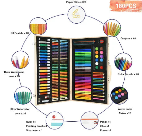 180 Piece Wooden Art Markers Brief Case Box