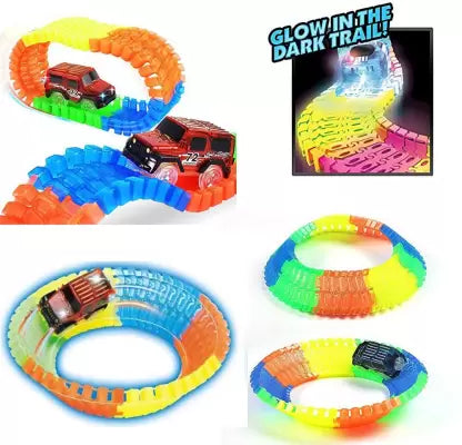 Kids Glow In Dark Flexible Tracks Car Play Set