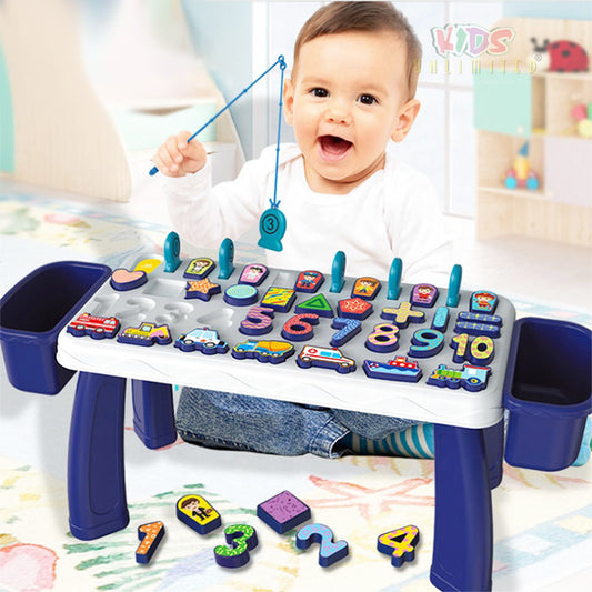 Kids Toy 5 in 1 Early Education Shape Matching Mathematical Counting Magnetic Fishing Table Toy