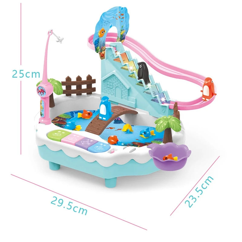Music Light Penguin Climb Stairs Magnetic Fishing Game Toy