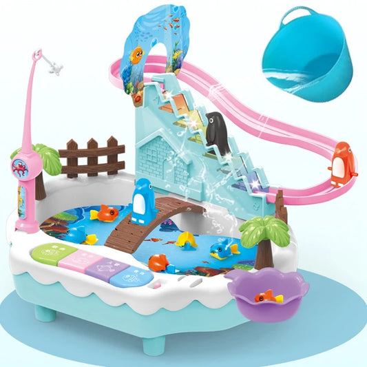 Music Light Penguin Climb Stairs Magnetic Fishing Game Toy
