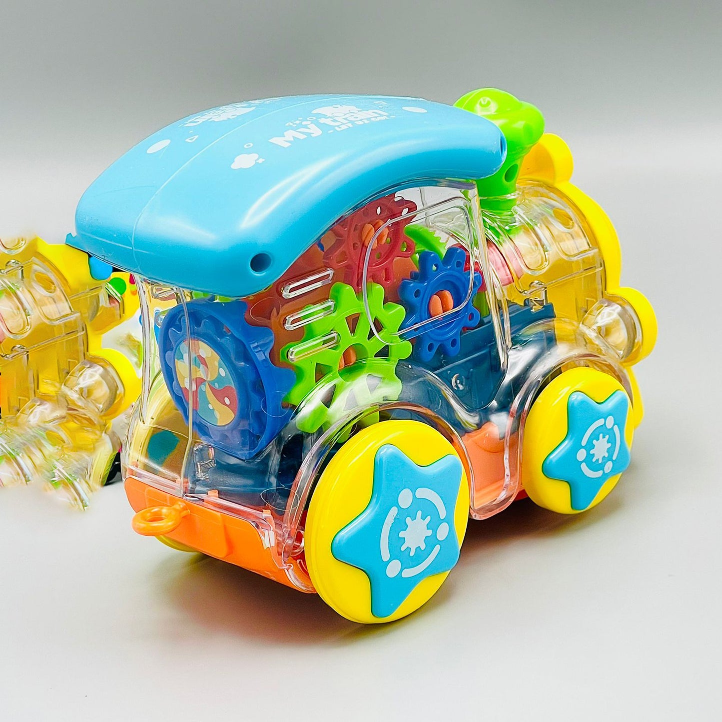Musical Gear Light Train Engine Transparent Bump and Go Toys For Kids