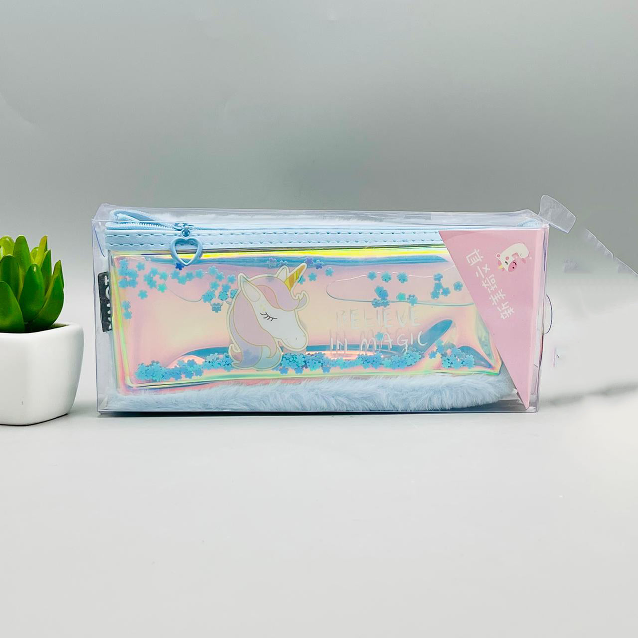 Unicorn Pencil Pouch Geometry with Floating Stars