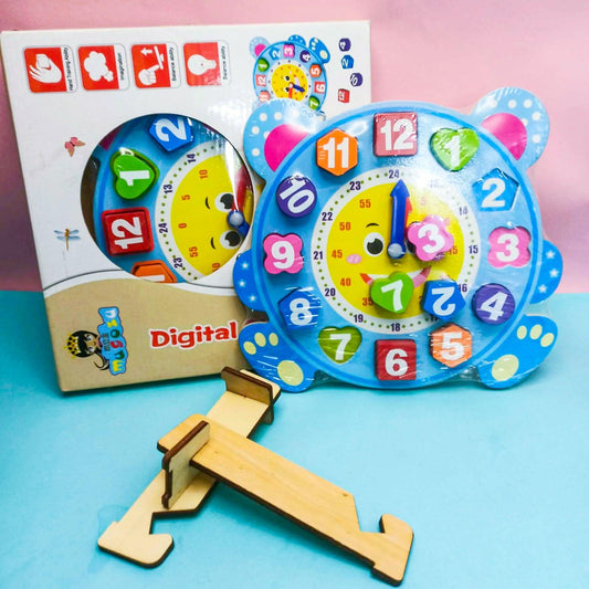 Wooden Digital Clock Toy Kids Preschooler Teaching Learning Time