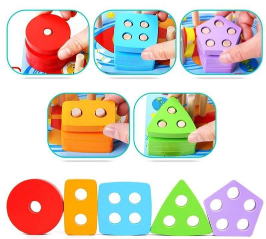 Five Columns Geometric Shape Sorter Trailer For Child's Early Learning