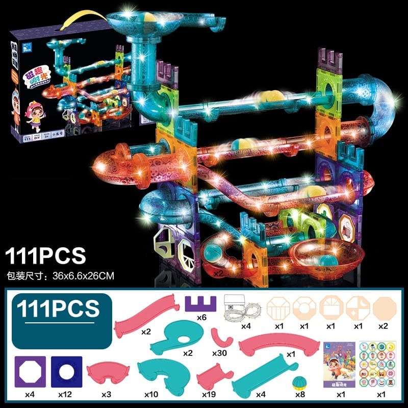 STEM Magnetic Tiles Construction Play with Glowing Light – 111pcs