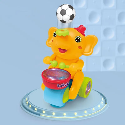 Elephant Musician Toy with Music and Flashing Light Drum Playing with 2 Blowing Ball Electric Toys for Kids