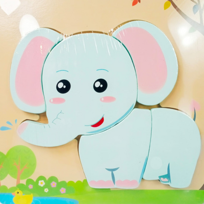 Wooden Puzzle With Different Animals In Multicolors