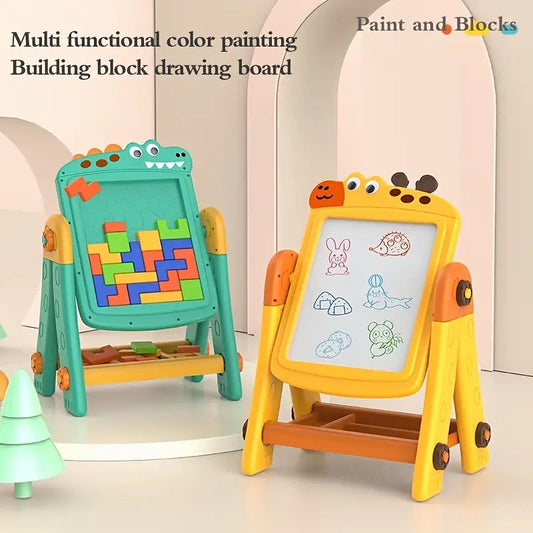 2 In 1 Crocodile Learning Board Drawing Board Building Blocks