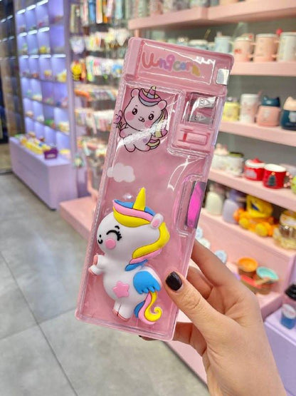 3D Unicorn Themed Double-Sided Magnetic Geometry Box with dual Sharpeners, Fancy Pencil Case for School kids-Boys and Girls