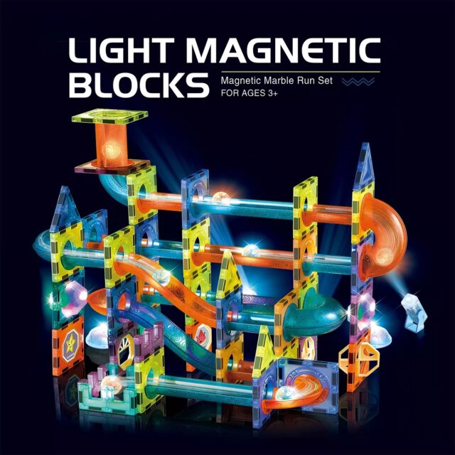 STEM Magnetic Tiles Construction Play with Glowing Light – 111pcs