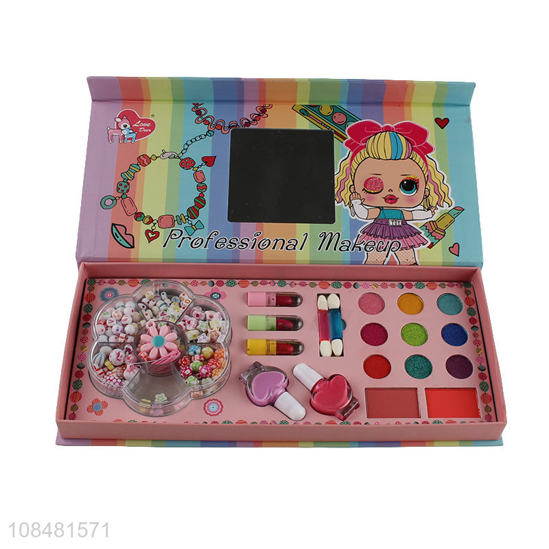Fashion Gifts Kid Makeup Set Nail Polish And DIY Beads Kits 2 in 1 Girl Toys For Child Pretend Play