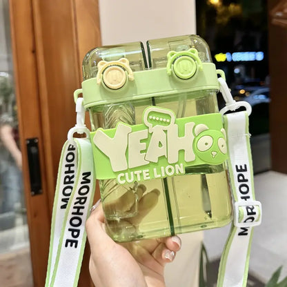 Cute Large Capacity Double Chamber Water Bottle with Straw (Pre-Order)