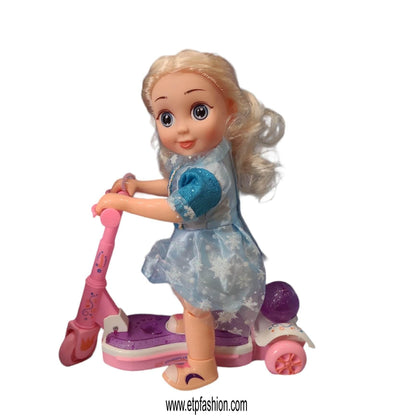 Cute Princess Doll Electric Scooter Toy Luminous Universal Driving Children's Scooter Doll Toy With Music