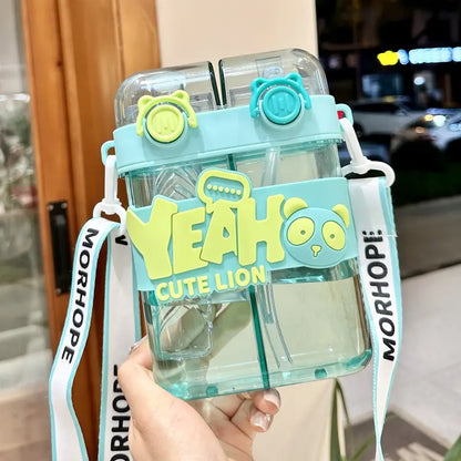 Cute Large Capacity Double Chamber Water Bottle with Straw (Pre-Order)