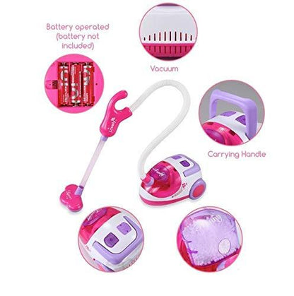 Big Size Complete Home Helper Cleaning Trolley Play Set with Working Vacuum Cleaner Toy Pull Along Cart and Accessories for Kids Girls