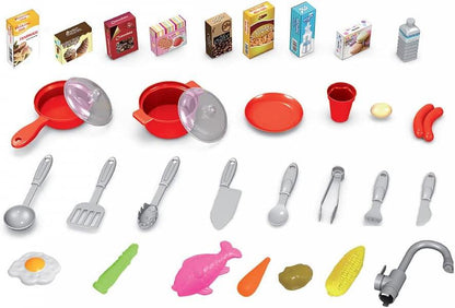 Multicolor 58 Pcs Multifunction Role Play Fashion Pretend Beautiful Kitchen Play Set Toy With Light And Sound