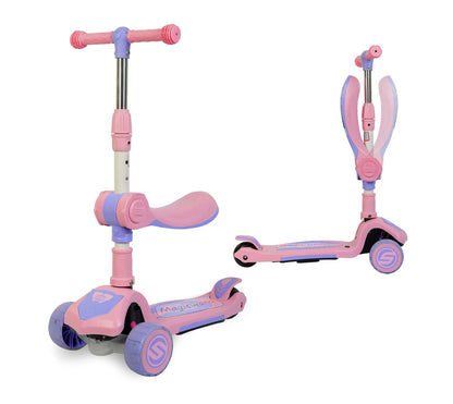 Magicwand Foldable 2-in-1 Sit & Stand Wide Platform Height Adjustable Kick Scooter for Kids with Foldable Seat,Lights & Music