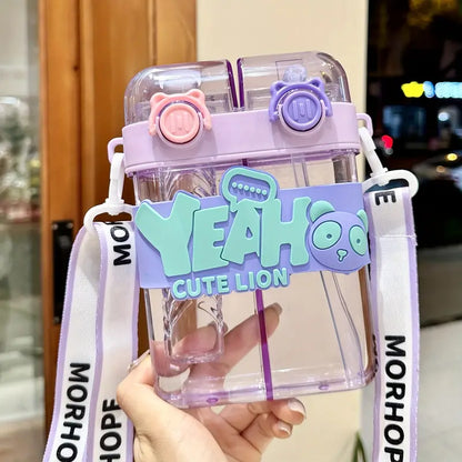 Cute Large Capacity Double Chamber Water Bottle with Straw (Pre-Order)