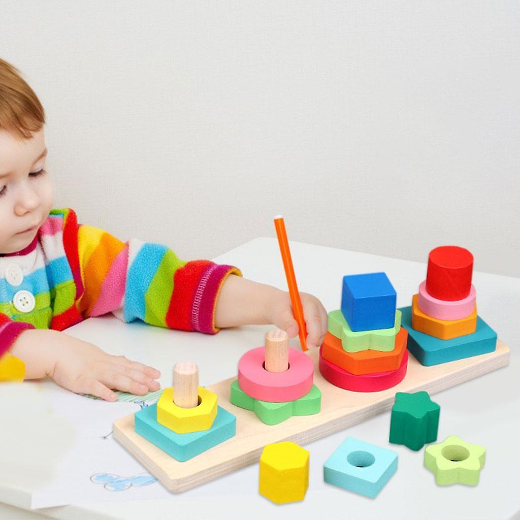 Wooden Geometrical 4 Column Play Toy Set