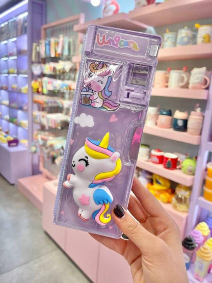 3D Unicorn Themed Double-Sided Magnetic Geometry Box with dual Sharpeners, Fancy Pencil Case for School kids-Boys and Girls